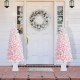 Glitzhome 5ft Pre-Lit Flocked Pink Artificial Christmas Porch Tree with 130 warm white/multi-color LED Lights,8 function w/Foot Pedal