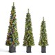 Glitzhome Set of 3 5ft/6ft/7ft Green Cashmere Pine Christmas Porch Tree With pinecones,90/130/200 Warm White/Multi-color Lights,9 Function w/Remote control