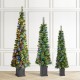 Glitzhome Set of 3 5ft/6ft/7ft Green Cashmere Pine Christmas Porch Tree With pinecones,90/130/200 Warm White/Multi-color Lights,9 Function w/Remote control