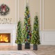 Glitzhome Set of 3 5ft/6ft/7ft Green Cashmere Pine Christmas Porch Tree With pinecones,90/130/200 Warm White/Multi-color Lights,9 Function w/Remote control