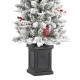 Glitzhome Set of 2 4ft Pre-Lit Flocked Artificial Christmas Porch Tree with and Red Berries and 60 Warm White/Multi-color Lights,2 function w/Foot Pedal