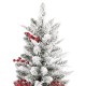Glitzhome Set of 2 4ft Pre-Lit Flocked Artificial Christmas Porch Tree with and Red Berries and 60 Warm White/Multi-color Lights,2 function w/Foot Pedal