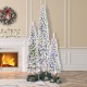 Glitzhome Set of 3 4.5ft/6ft/7.5ft Pre-Lit Flocked Artificial Christmas Tree with 100/150/250 Warm White C3 Clear LED Lights,9 function w/Foot Pedal