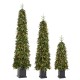 Glitzhome Set of 3 4ft/6ft/7ft Pre-lit Green Artificial Christmas Porch Tree with red berries,pinecones and 250 warm white lights,3 function w/Foot Pedal