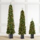 Glitzhome Set of 3 4ft/6ft/7ft Pre-lit Green Artificial Christmas Porch Tree with red berries,pinecones and 250 warm white lights,3 function w/Foot Pedal
