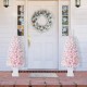 Glitzhome Set of 2 4ft Pre-Lit Flocked Pink Artificial Christmas Porch Tree with 100 warm white/multi-color LED Lights,8 function w/Foot Pedal