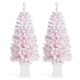 Glitzhome Set of 2 4ft Pre-Lit Flocked Pink Artificial Christmas Porch Tree with 100 warm white/multi-color LED Lights,8 function w/Foot Pedal