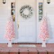 Glitzhome Set of 2 5ft Pre-Lit Flocked Pink Artificial Christmas Porch Tree with 130 warm white/multi-color LED Lights,8 function w/Foot Pedal