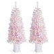 Glitzhome Set of 2 5ft Pre-Lit Flocked Pink Artificial Christmas Porch Tree with 130 warm white/multi-color LED Lights,8 function w/Foot Pedal