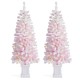 Glitzhome Set of 2 5ft Pre-Lit Flocked Pink Artificial Christmas Porch Tree with 130 warm white/multi-color LED Lights,8 function w/Foot Pedal