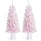 Glitzhome Set of 2 5ft Pre-Lit Flocked Pink Artificial Christmas Porch Tree with 130 warm white/multi-color LED Lights,8 function w/Foot Pedal