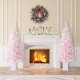 Glitzhome Set of 2 5ft Pre-Lit Flocked Pink Artificial Christmas Porch Tree with 130 warm white/multi-color LED Lights,8 function w/Foot Pedal