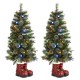 Glitzhome Set of 2 4.5ft Christmas Santa Boots Porch Tree with 75 Warm White/Multi-color LED Lights, including 18 globe LED Lights,9 function w/Foot Pedal
