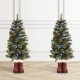 Glitzhome Set of 2 4.5ft Christmas Santa Boots Porch Tree with 75 Warm White/Multi-color LED Lights, including 18 globe LED Lights,9 function w/Foot Pedal