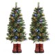 Glitzhome Set of 2 4.5ft Christmas Santa Boots Porch Tree with 75 Warm White/Multi-color LED Lights, including 18 globe LED Lights,9 function w/Foot Pedal