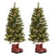 Glitzhome Set of 2 4.5ft Christmas Santa Boots Porch Tree with 75 Warm White/Multi-color LED Lights, including 18 globe LED Lights,9 function w/Foot Pedal