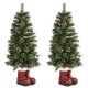 Glitzhome Set of 2 4.5ft Christmas Santa Boots Porch Tree with 75 Warm White/Multi-color LED Lights, including 18 globe LED Lights,9 function w/Foot Pedal