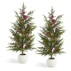 Glitzhome Set of 2 37.5"H Christmas Greenery PE Dripping Pine Porch Tree with Pinecones and Red Berries