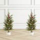 Glitzhome Set of 2 37.5"H Christmas Greenery PE Dripping Pine Porch Tree with Pinecones and Red Berries