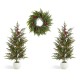 Glitzhome Set of 3 37.5"H Christmas Greenery PE Dripping Pine Porch Tree Set and matched 24"D Wreath