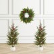 Glitzhome Set of 3 37.5"H Christmas Greenery PE Dripping Pine Porch Tree Set and matched 24"D Wreath