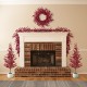 Glitzhome Set of 5 41"H  Christmas berry  Porch Tree Set and matched 6ft Garland set and matched 25"D Christmas Red Berries Wreath