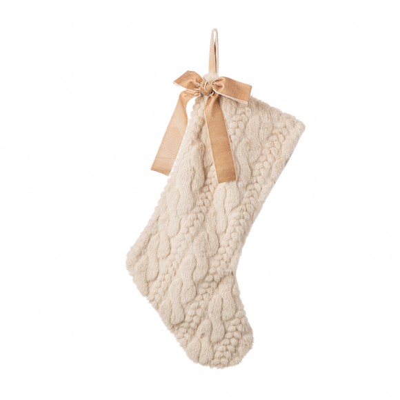 Glitzhome 21"L Milk Coffee Brown Twisted Faux Marten Fur Christmas Stocking with Bow