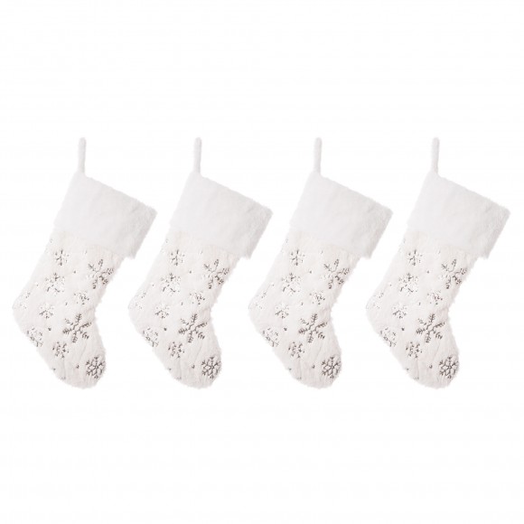 Glitzhome 4pk 21"L White Plush with Snowflake Christmas Stocking