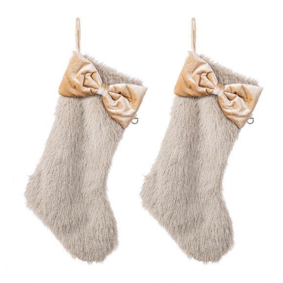 Glitzhome 2pk 21"L Faux Fox Fur Christmas Stocking with Bow