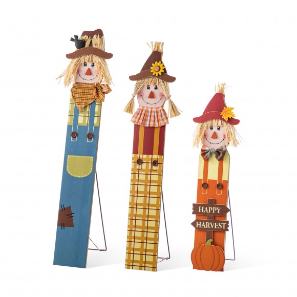 Glitzhome 36"H Fall S/3 Wood Sacrecrow Family Porch Decor, Two Function (S/3 or Single Piece)