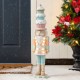 Glitzhome 28"H Lighted Macaron Pink and Blue Resin Christmas Cupcake Nutcracker Porch Decor w/Timer