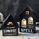 Glitzhome 8"H S/2 Lighted Halloween Wooden Hauted House Table Decor