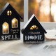 Glitzhome 8"H S/2 Lighted Halloween Wooden Hauted House Table Decor