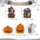 Glitzhome S/5 Halloween Wooden Haunted House, Pumpkin & Ghost Table Block Set