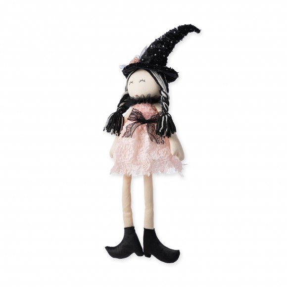 Glitzhome 29“H Halloween Pink Fabric Dressed Witch Sitter