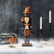 Glitzhome 18.50"H Halloween Wood Black Cat Nutcracker w/Pumpkin Ornament