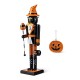 Glitzhome 18.50"H Halloween Wood Black Cat Nutcracker w/Pumpkin Ornament