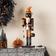 Glitzhome 18.50"H Halloween Wood Black Cat Nutcracker w/Pumpkin Ornament
