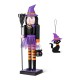 Glitzhome 18.50"H Halloween Wood Witch Nutcracker w/Witch Cat Ornament