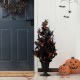 Glitzhome 36"H Halloween Lighted Black Rose with Orange Glitter Urn Porch Tree, with timer