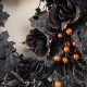Glitzhome 24"D Halloween  Black Rose, Skeleton and Berry Wreath Includes a Complimentary Black Metal Wreath Hanger