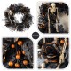 Glitzhome 24"D Halloween  Black Rose, Skeleton and Berry Wreath Includes a Complimentary Black Metal Wreath Hanger