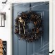 Glitzhome 24"D Halloween  Black Rose, Skeleton and Berry Wreath Includes a Complimentary Black Metal Wreath Hanger