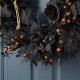Glitzhome 24"D Halloween  Black Rose, Skeleton and Berry Wreath Includes a Complimentary Black Metal Wreath Hanger
