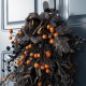 Glitzhome 28"H Halloween Black Rose and Berry Swag Includes a Complimentary Black Metal Wreath Hanger
