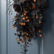 Glitzhome 28"H Halloween Black Rose and Berry Swag Includes a Complimentary Black Metal Wreath Hanger