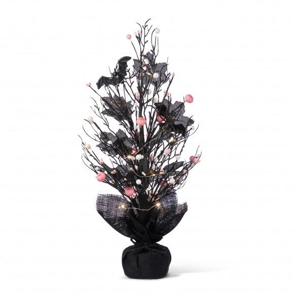 Glitzhome 20"H Lighted Pink Halloween Berries Table Tree