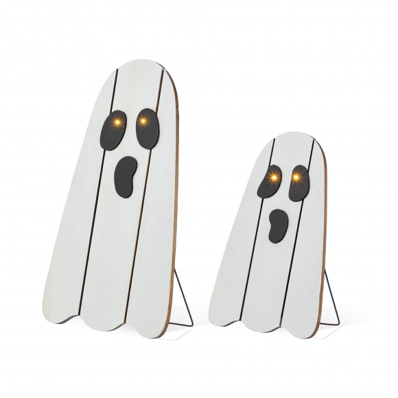 Glitzhome 24"H S/2 Halloween Lighted Wood Ghost Porch Decor