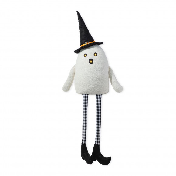 Glitzhome 65.25"H Halloween Oversized Lighted Fabric Ghost Sitter Porch Decor, with Timer