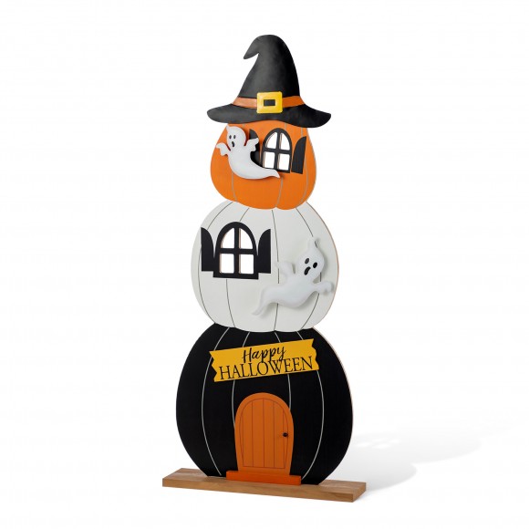 Glitzhome 35"H Halloween Wooden Pumpkin Haunted House Porch Decor